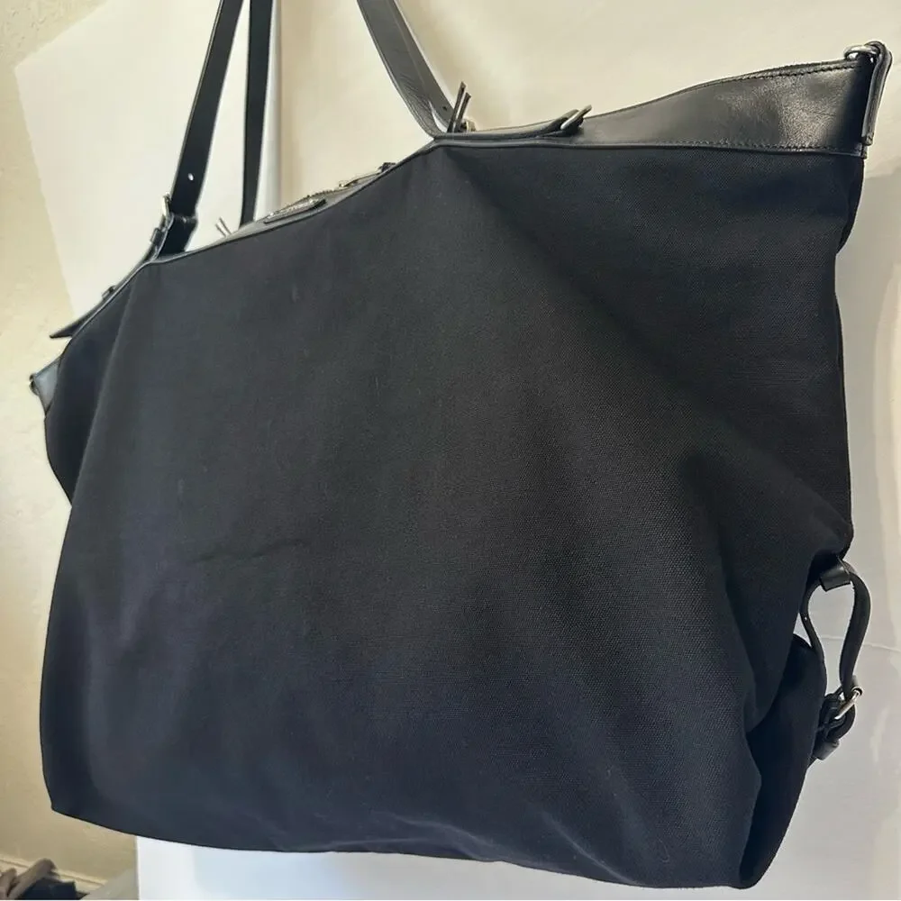 Saint Laurent ID Convertible Travel Duffel Bag Large Black Canvas Leather Trim